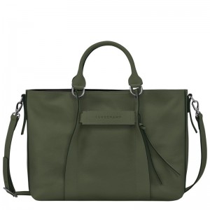 Longchamp 3D L Leather Håndveske Dame Khaki | NONW9125