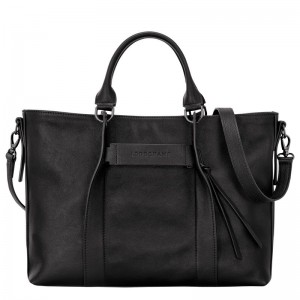Longchamp 3D L Leather Håndveske Dame Svarte | NOVR9123