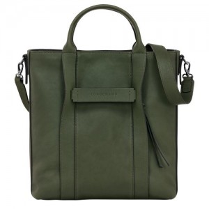 Longchamp 3D L Tote Leather Håndveske Dame Khaki | NOUZ9042