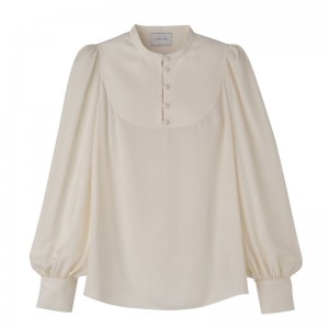 Longchamp Blouse Fluid crepe Bluse Dame Ecru | NOKO7714