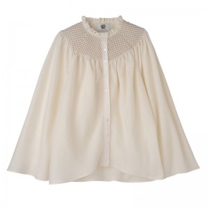 Longchamp Blouse Smocked veil Bluse Dame Ecru | NOLI7715