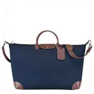 Longchamp Boxford M Recycled canvas Reiseveske Dame Blå | NOYX8326