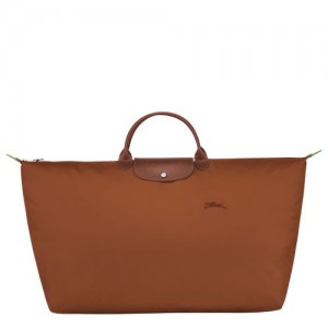 Longchamp Le Pliage Green M Recycled canvas Reiseveske Dame Cognac | NOIL8276