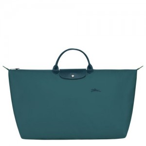 Longchamp Le Pliage Green M Recycled canvas Reiseveske Dame Påfugl | NORV8272