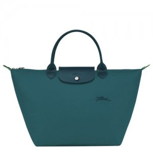 Longchamp Le Pliage Green M Recycled canvas Håndveske Dame Påfugl | NOFD9062