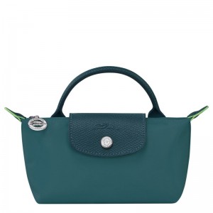 Longchamp Le Pliage Green with handle Recycled canvas Pouches Herre Påfugl | NOSG7321