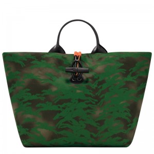 Longchamp Le Roseau L Canvas Håndveske Dame Khaki | NOKO9187