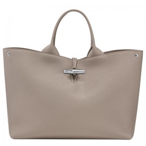 Longchamp Le Roseau L Leather Håndveske Dame Clay | NOJP9117