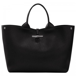 Longchamp Le Roseau L Leather Håndveske Dame Svarte | NOHA9116