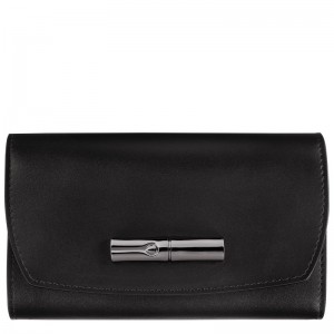 Longchamp Le Roseau Leather Lommebok Dame Svarte | NOGS8595