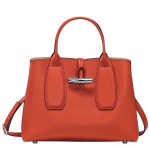 Longchamp Le Roseau M Leather Håndveske Dame Paprika | NOEB9155