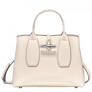 Longchamp Le Roseau M Leather Håndveske Dame Ecru | NOWN9154