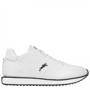 Longchamp Leather Sneakers Dame Ecru | NOGS7682