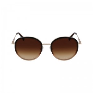 Longchamp Metal Solbriller Dame Gull Brune | NODF7944